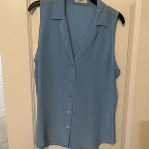 Equipment blue silk button down tank top